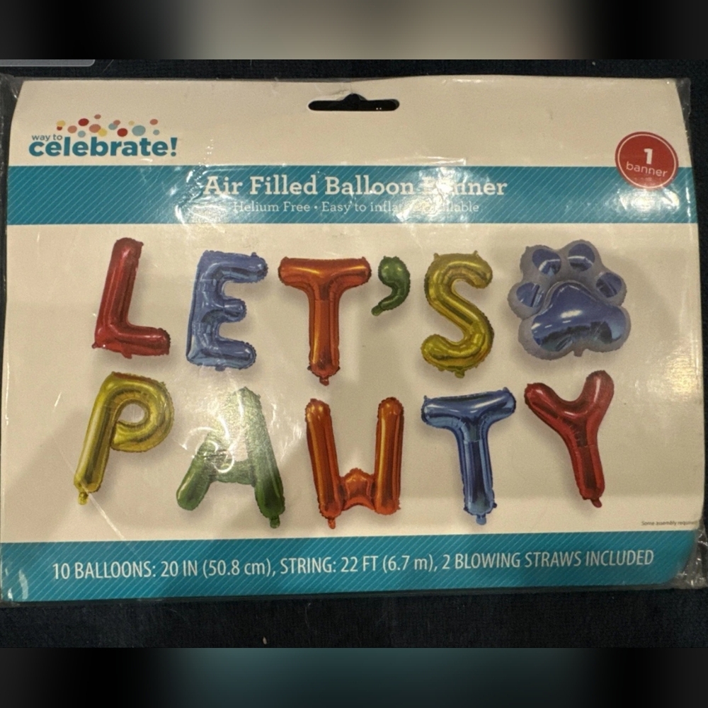 Pet Dog Party Celebration Birthday Colorful Balloon Banner Let's Pawty Blow Up